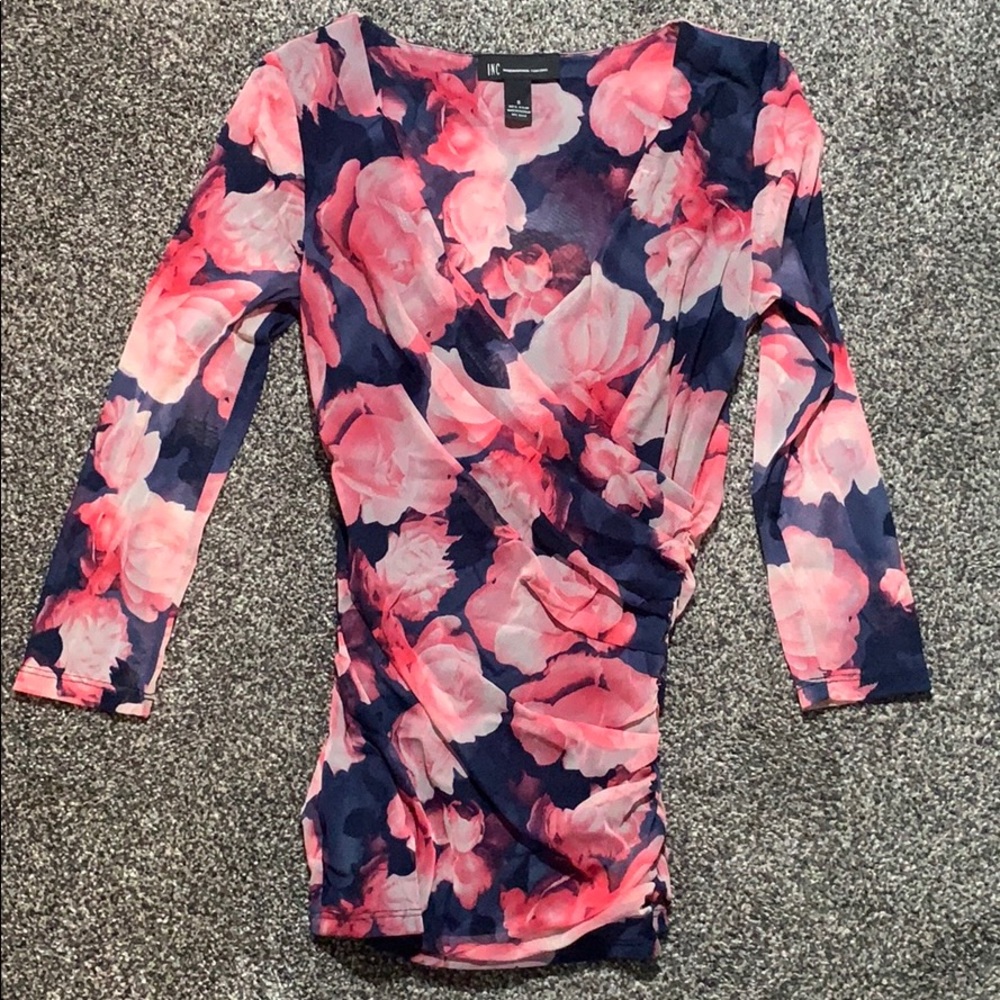 Inc sheer v neck blouse